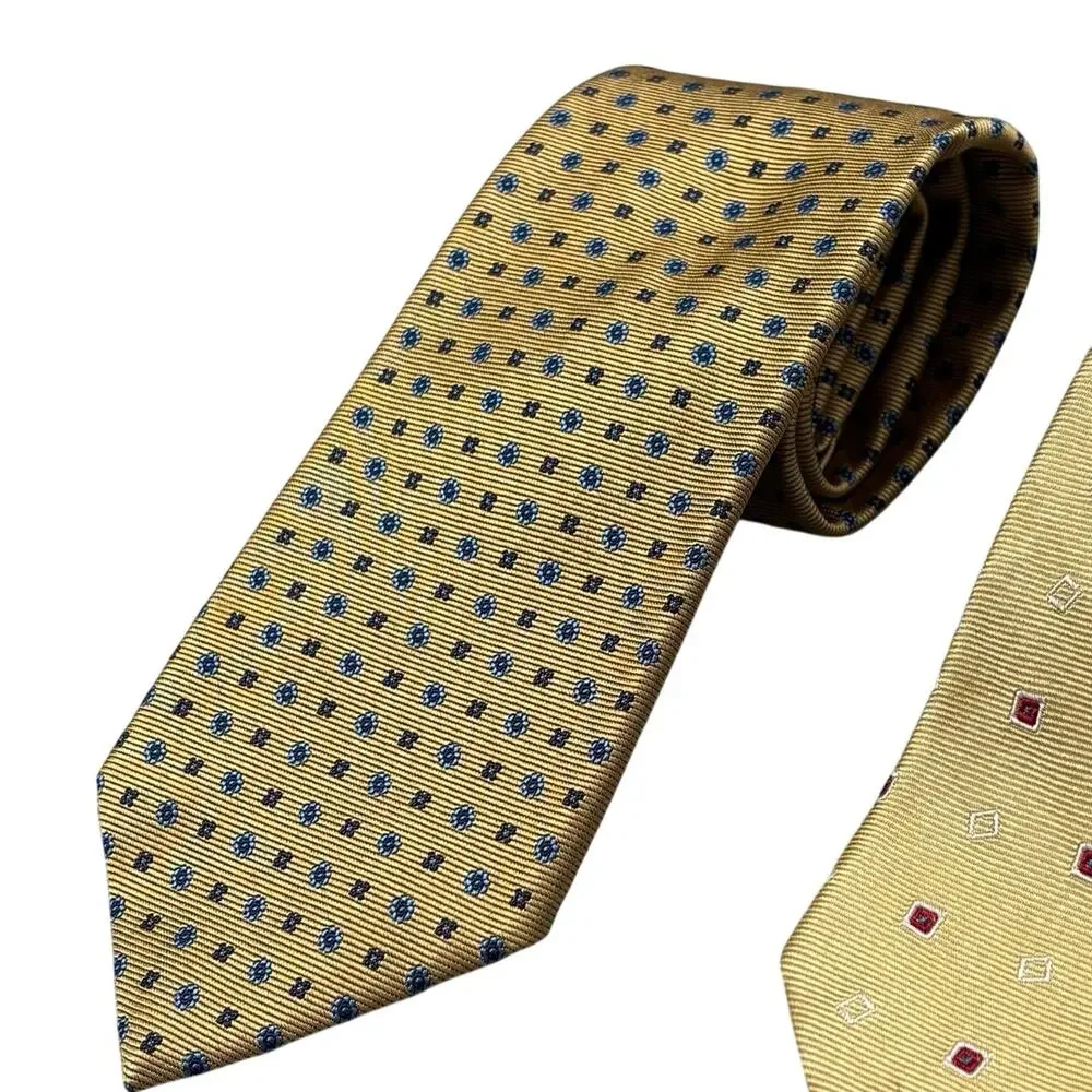 Vintage Brooks Brothers 346 Pure Silk Tie Yellow w/ Blue Micro Floral Pattern